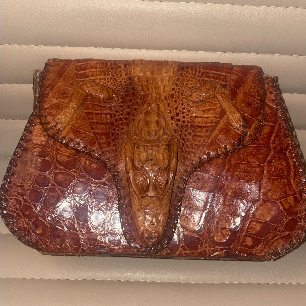 Crocodile Embossed Leather Clutch